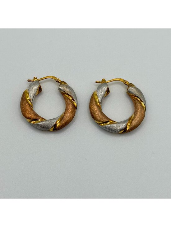 Rose Gold Tone over Sterling Silver 3.5mm Twist Design Round  Rose Gold Vermiel over 925  Tri-Tone Twisted Hoop Earrings Leverback Closure M